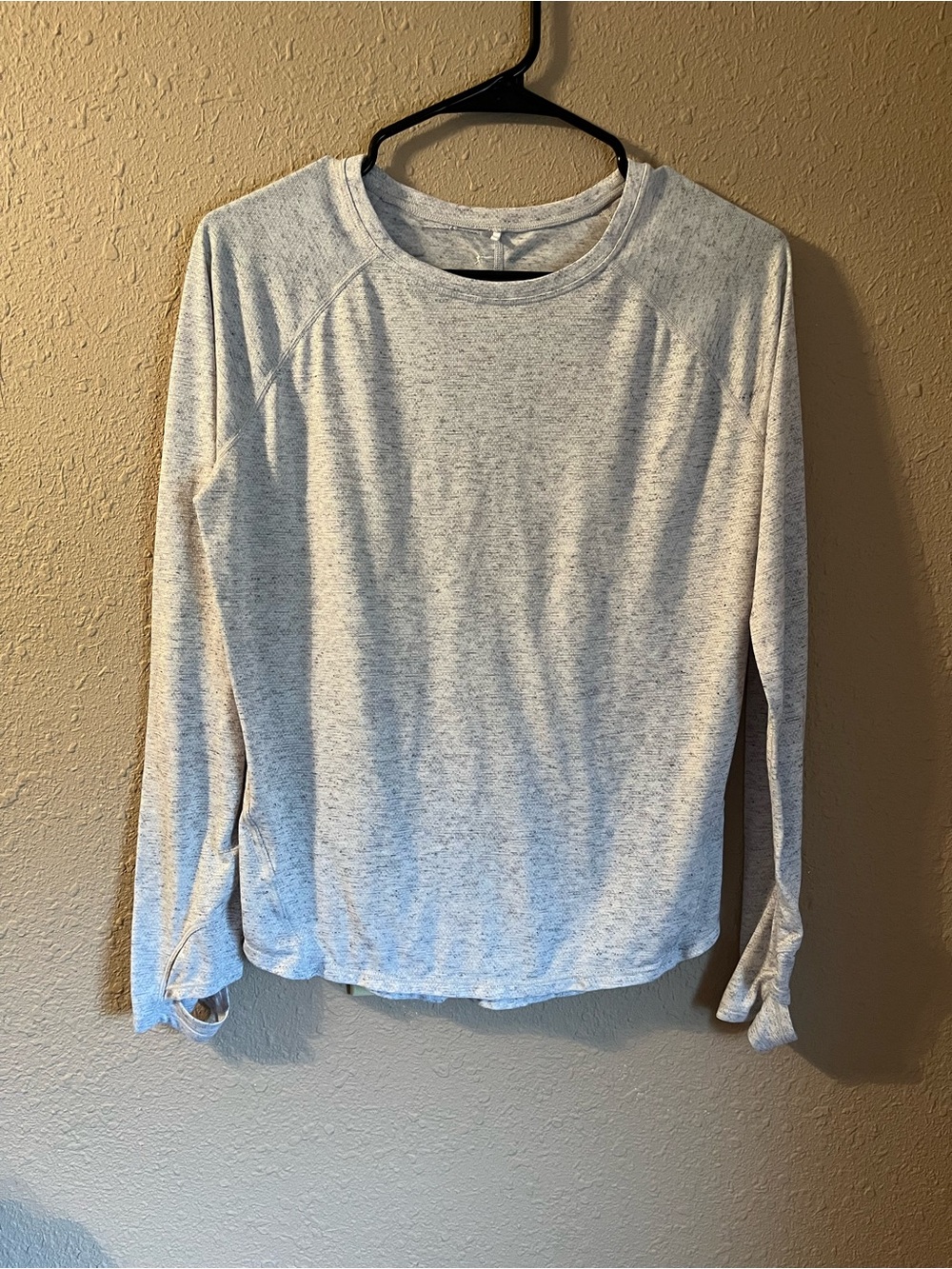 Prana Heather Light Gray Long-Sleeve Crew Top with thumb holes